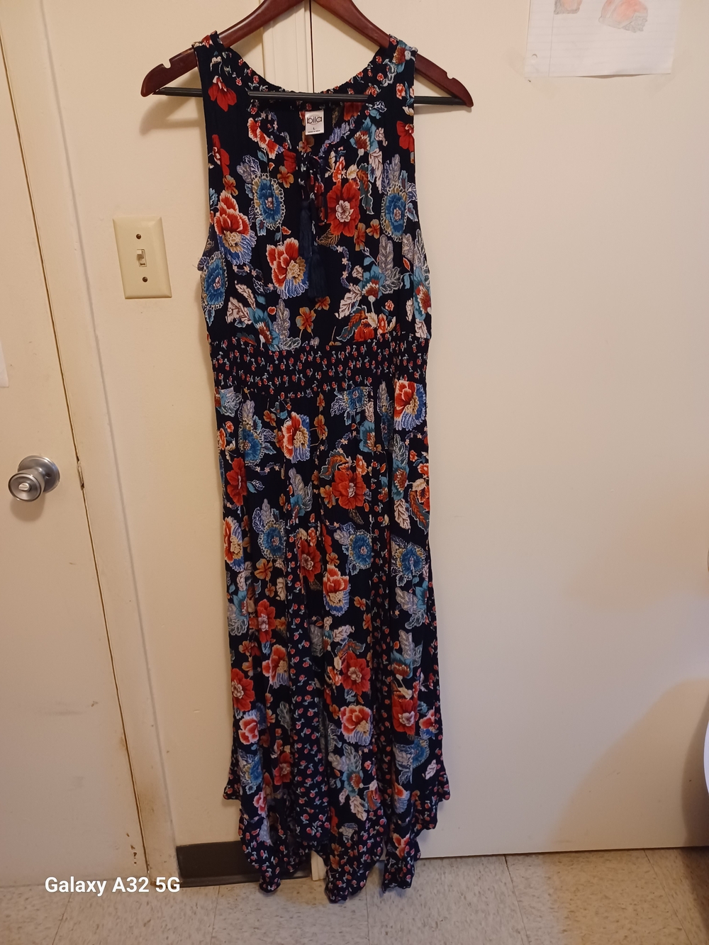 Bila Navy Maxi Dress with Red & Blue Floral Print